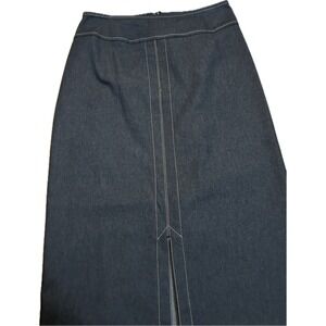 Premiere Collection Dark Wash Denim Maxi Skirt Front Slit Contrast Stitch Size 6